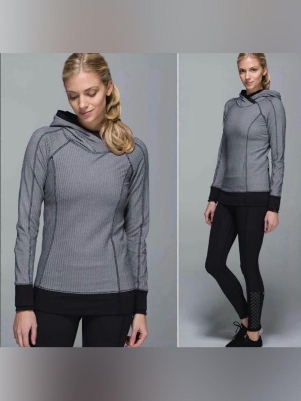 Lululemon Think Fast Hoodie in a herringbone heathered gray and black Size 8